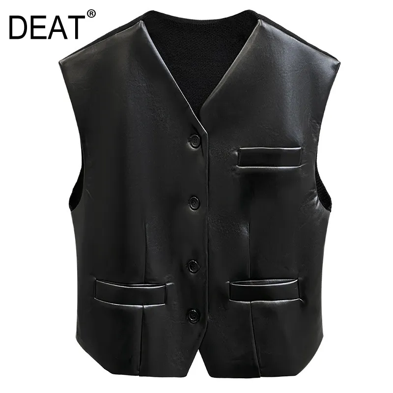 Women Black Patchwork Single Breasted Office Lady Vest V-collar Sleeveless Loose Fit Fashion Tide Summer 7E1018 210421