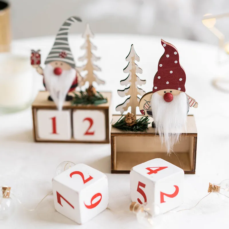 Ornement de bureau de noël père noël Gnome calendrier en bois avent compte à rebours décoration maison décor de table DH5766