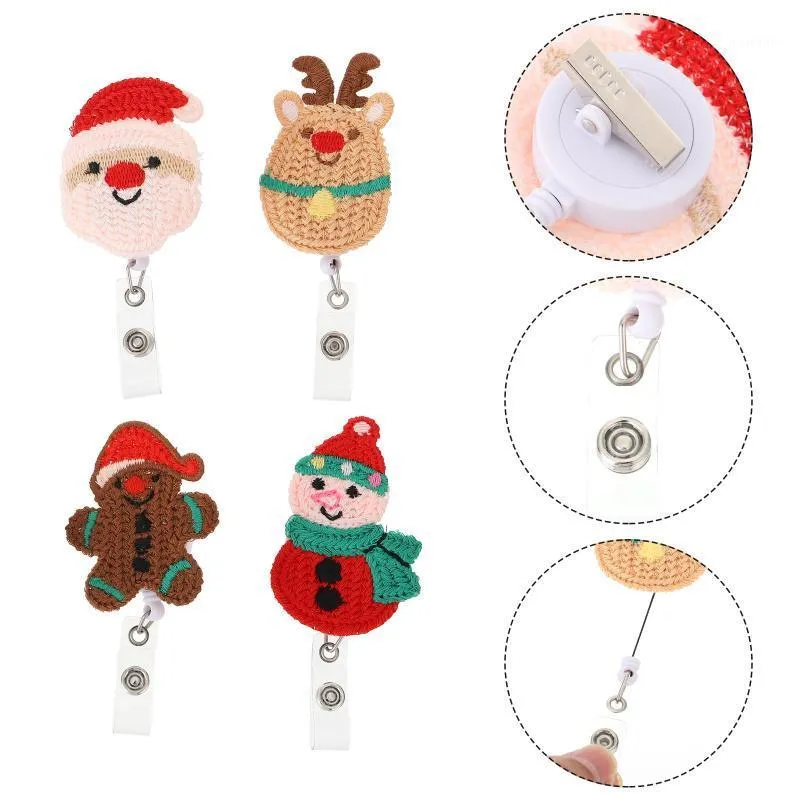 Emballage cadeau 4 pièces porte-badge de Noël porte-tricot rétractable avec pince crocodile