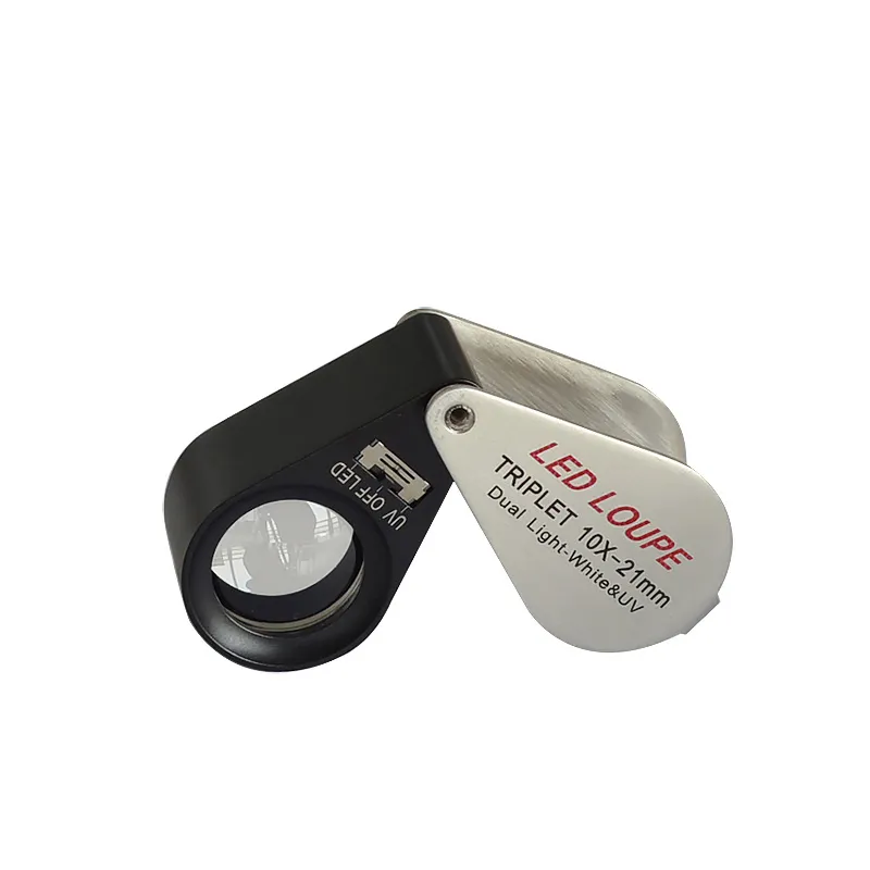 Folding Metal Loupe Magnifier with LED and UV Light 10x 21mm
