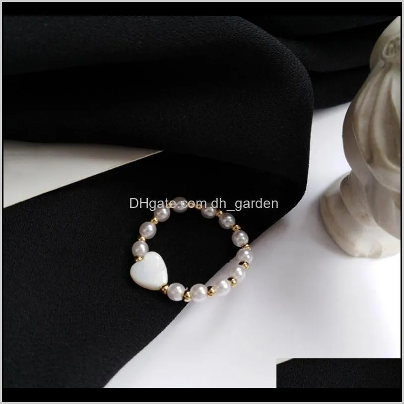 Korean Elastic Rope Pearl Beads Ring For Women Fashion Simple Female Heart-shaped Gold Ring Elegant Lady Party Jewelry Gift