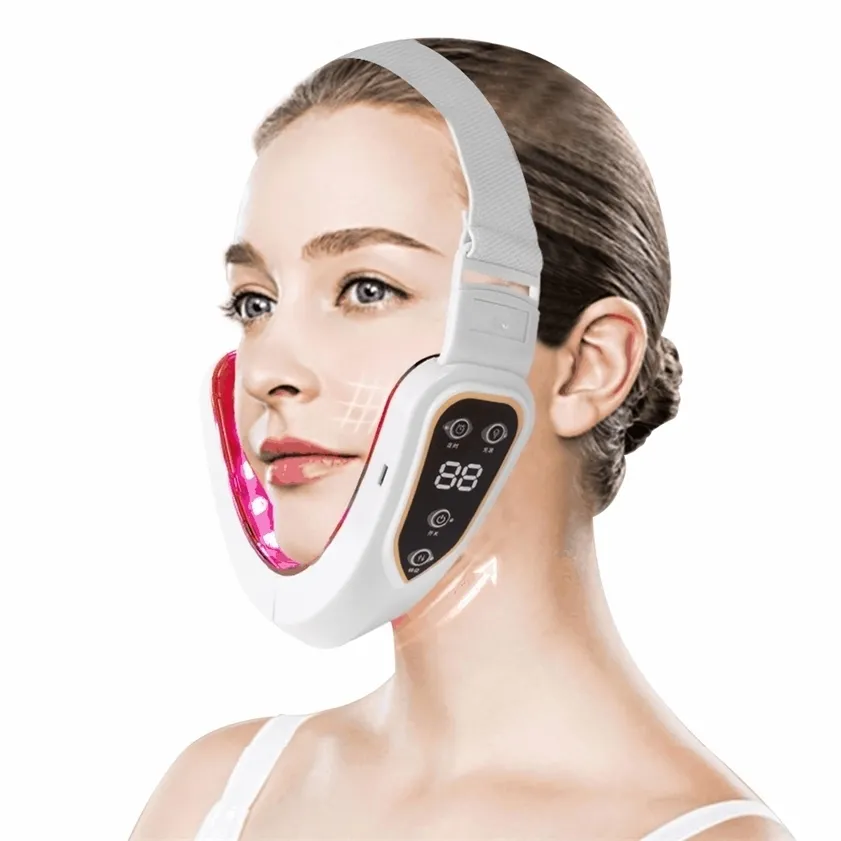 Microcurrent V Face Shape Lifting EMS Slimming Massager Double Chin Remover LED Light Therapy Lift Device 220216