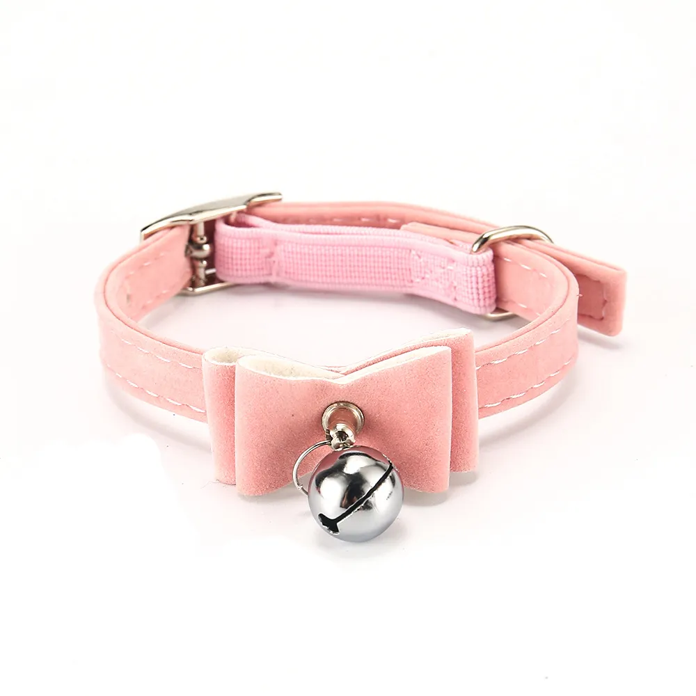 Solid Collar For Cats Necklace Kitten Velvet Cat Collars Bell Adjustable Pink Pet Products Small Collars For Dogs Ca (11)