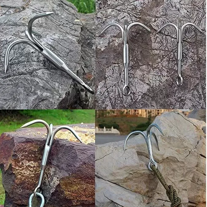 تسلق حبل Claw Ice Rock Hooks Carabiner Auto Fasten Clip Mountaineering Flying Agrappling Tool Outdoor Hiking Tool WK562