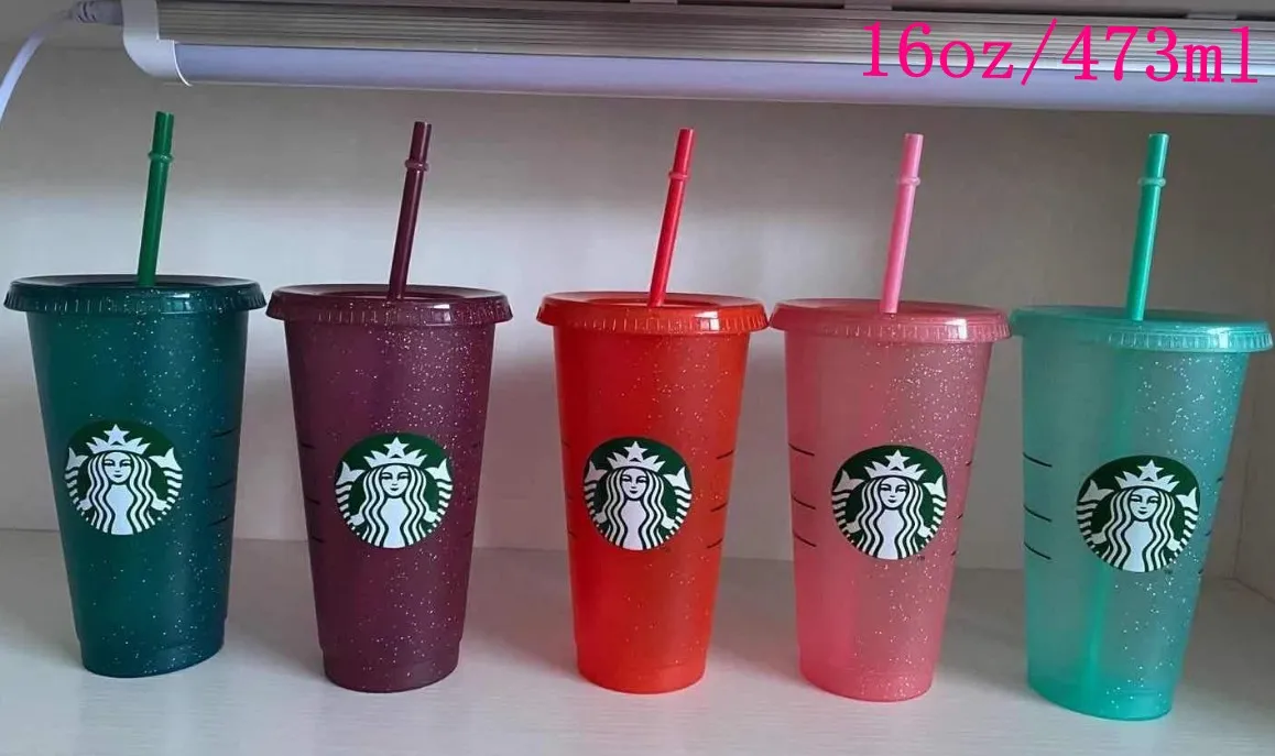 Starbucks 인어 여신 24oz / 710ml 텀블러 냉간 변화 짚 꿈 휴대용 재사용 가능한 환경 플라스틱 반짝이 컵