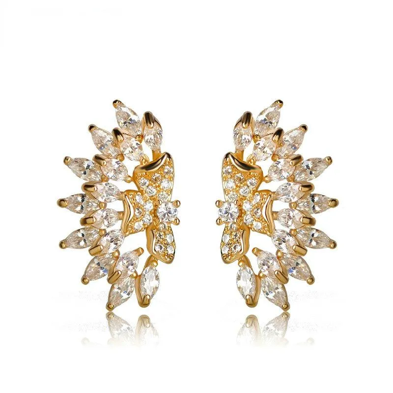 Stud DAZZ Exquisite Flower Earrings For Women Girls Gold Color Crystal Colares Bijuterias Brincos Pequenos Boucle D'oreille