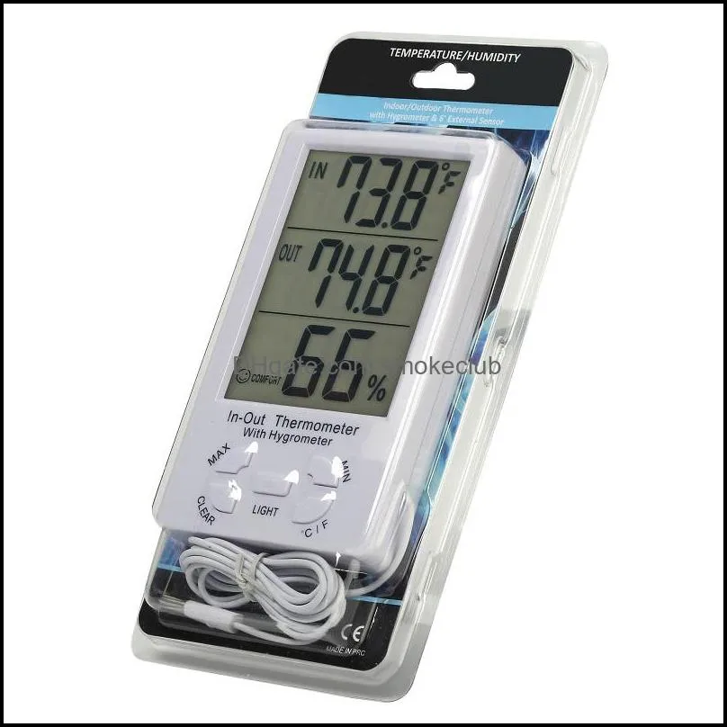 Digital Indoor Outdoor LCD Clock Thermometer Hygrometer Temperature humidity Meter C/F Large Screen KT-905 Thermo-Humidity