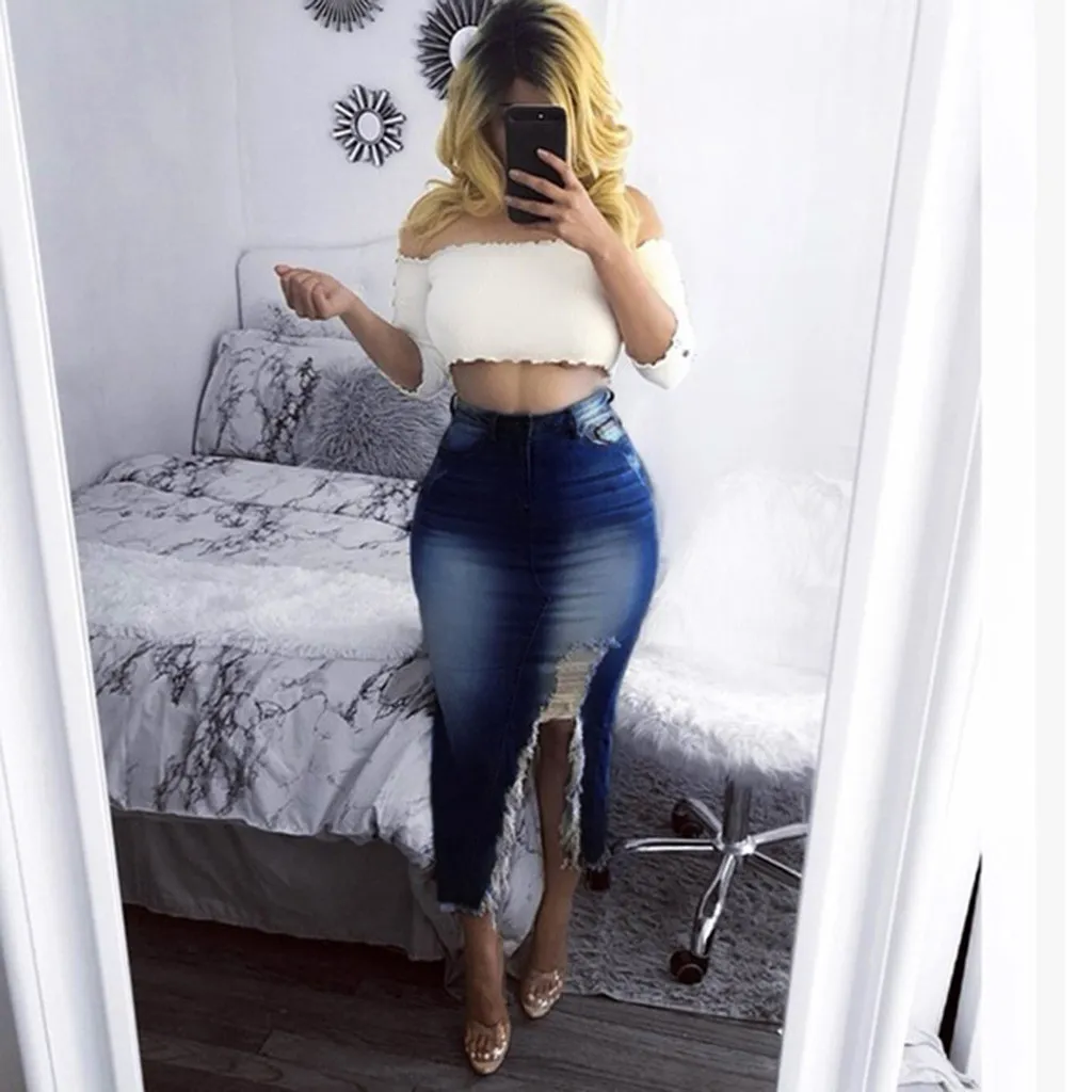 Street Style High Waist Ripped Midi Pencil Skirt Summer Plus Size Denim Falda Womens Denim Skirt Outfits X0522 From Musuo03 14.44 DHgate.Com