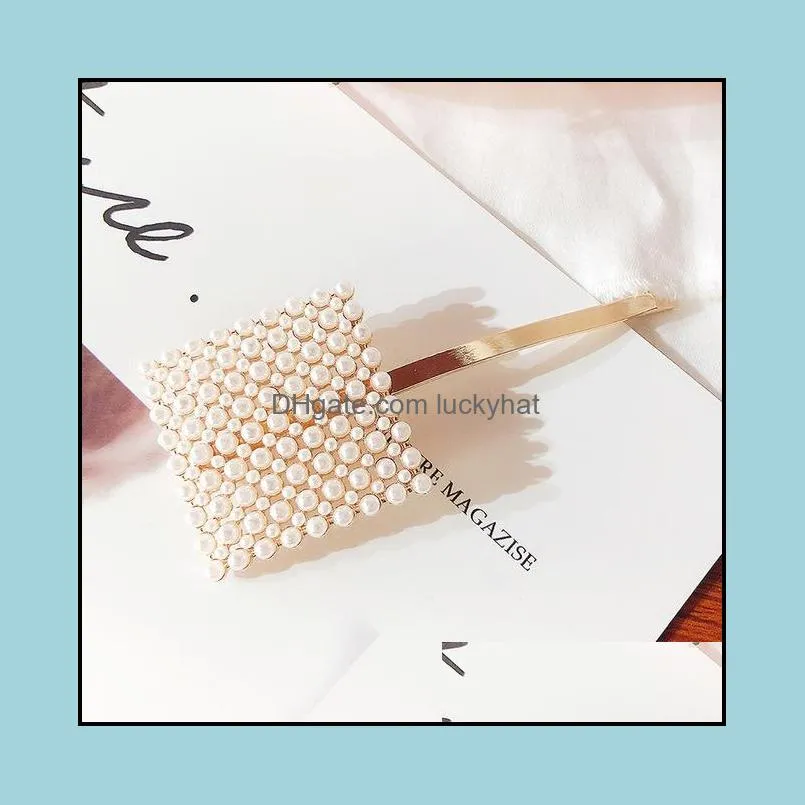 New Korean Sweet Girls Pearl Round Square Geometric Hairpins Woman Hair Accessories Wedding Barrette Hair Accessories For Gifts