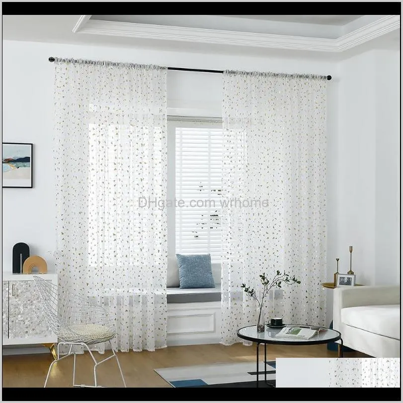 Gold Foil Polyester Easy Install Window Curtain See Through Privacy Protection Living Room Romantic Modern Home Decor1