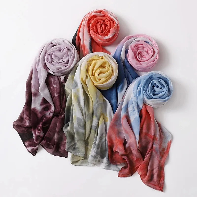 Sciarpa hijab in chiffon stampato tie-dye designer di marca estiva Sciarpe musulmane da donna Scialle popolare Bandana Turbante Nuovo stile
