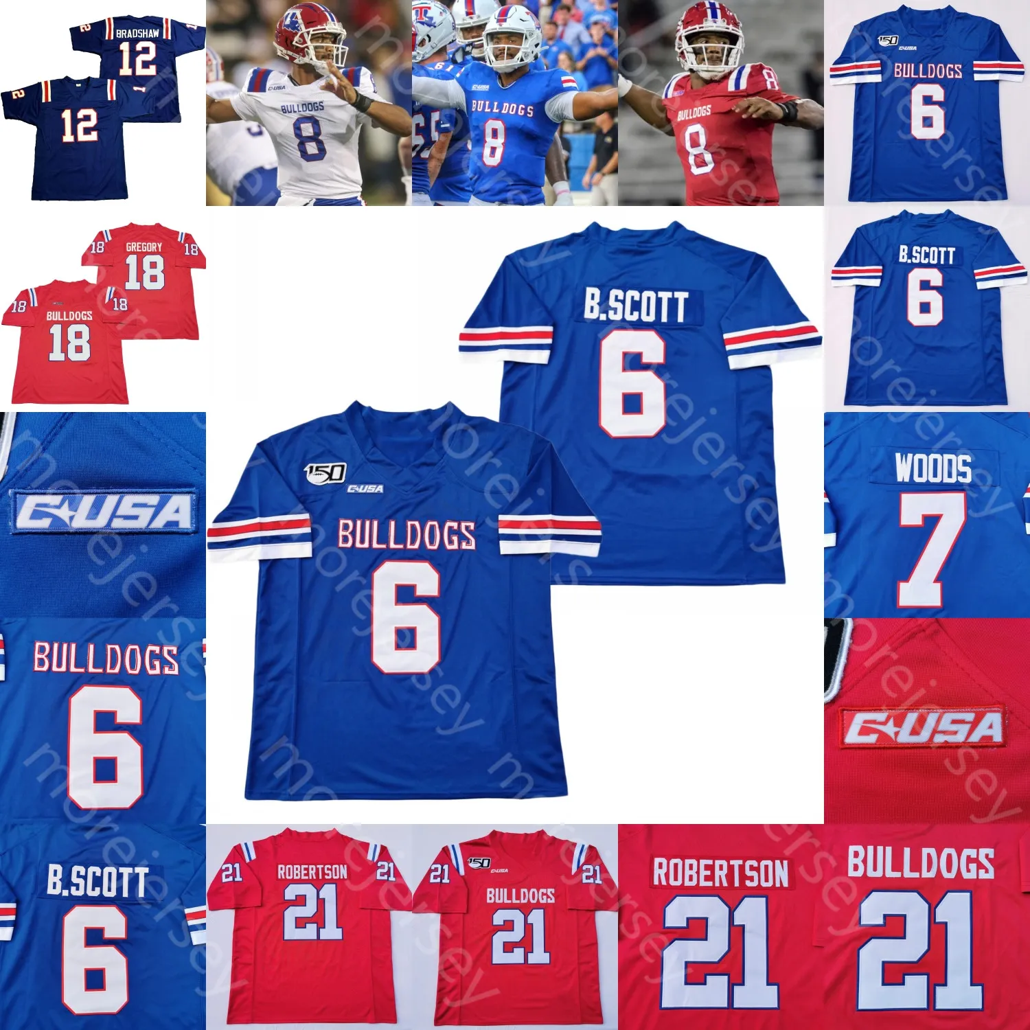 Louisiana Tech Bulldogs Football Jersey NCAA College Terry Bradshaw BeeJay Williamson Matthew Downing Parker McNeil Cyrus Allen Griffin Hebert Davis Carabin