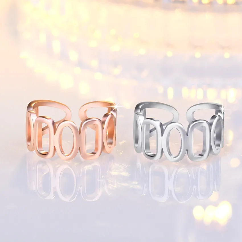 Открытые регулируемые полой цепные кольца Band Finger Women Rose Gold Crongy Knuckle Ring