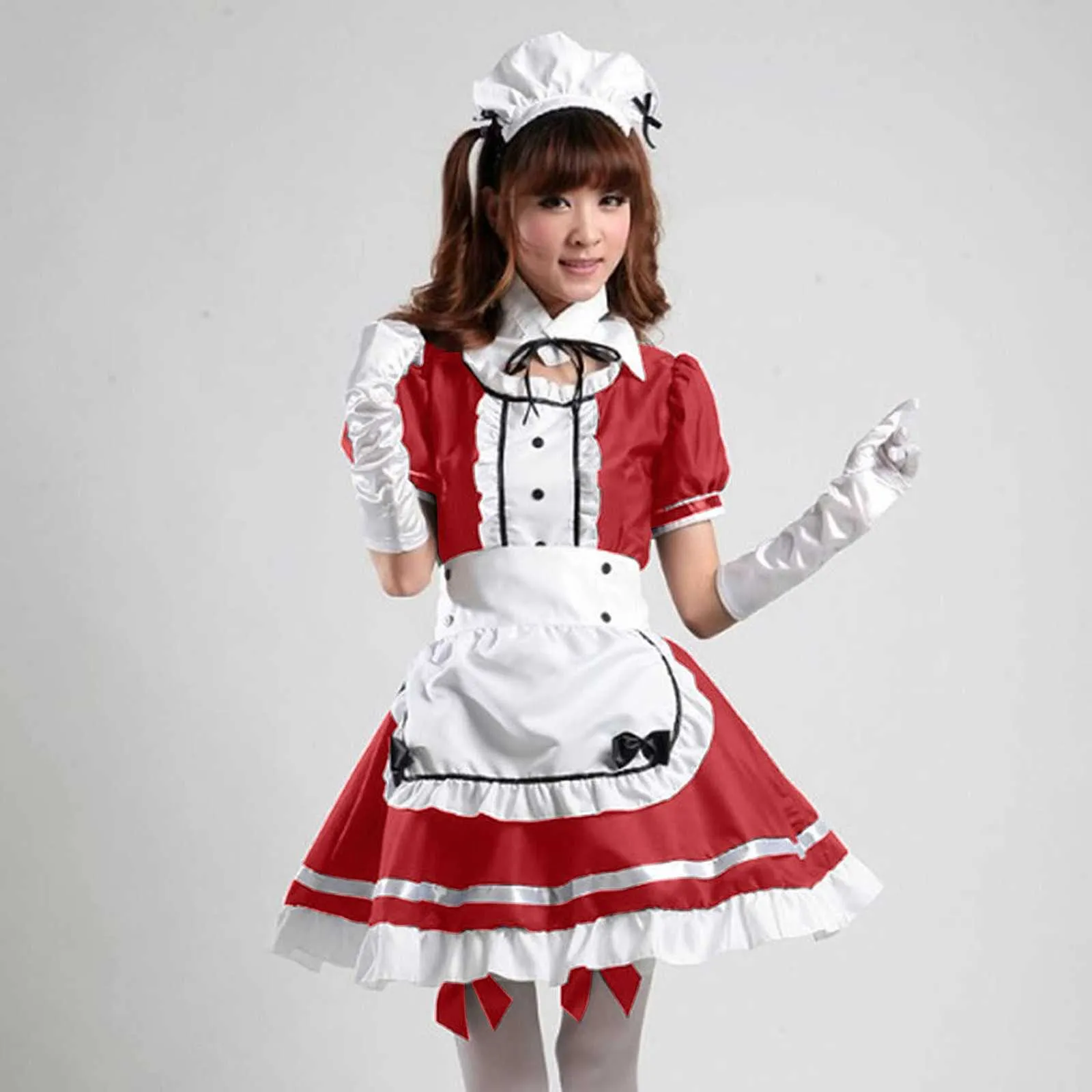 2021 Czarny Cute Lolita Maid Kostiumy francuski Dress Dziewczyny Kobieta Amine Cosplay Costume Kelnerka Party Stage Czerwony Y0913