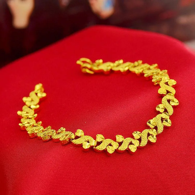 Bracciale a cuore intagliato in oro giallo riempito alla moda da donna a forma di catena per orologio a forma di S Link2491