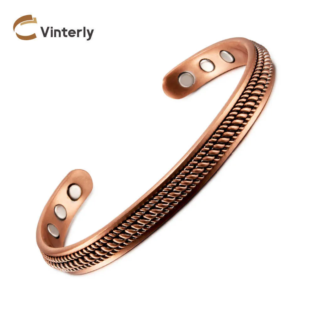 Twisted Magnetic Bracelet Copper Adjustable Cuff Vintage Magnetic Bracelet Benefits Health Energy Copper Bracelets for Women Q0717