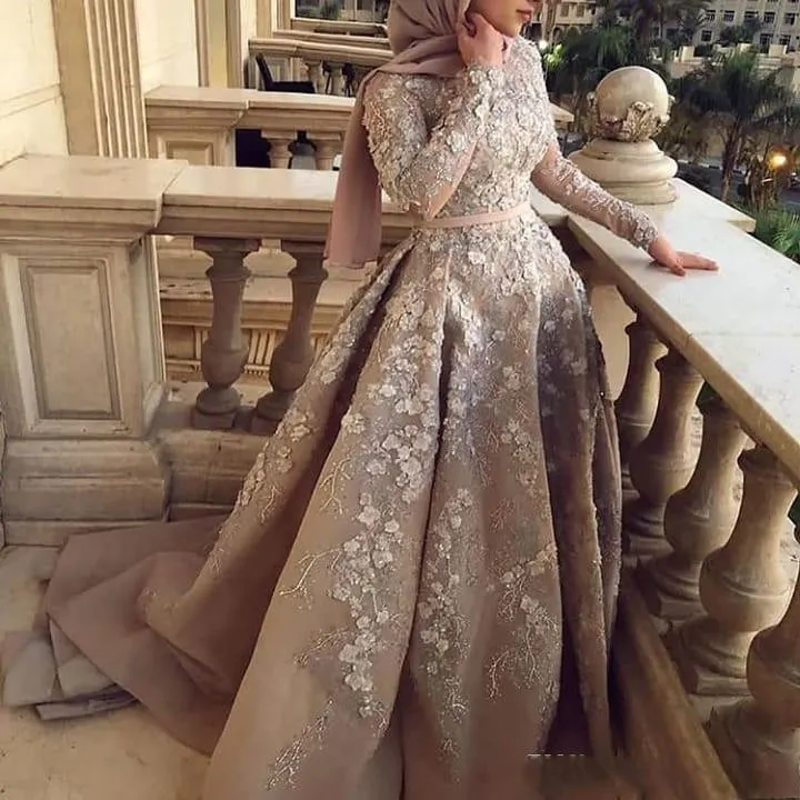 2021 ASO EBI Arabisch Luxe Luxe Sexy Moslim Avondjurken Kant Kralen Bloemen Prom Dress Lange Mouwen Formele Party Second Reception Towns