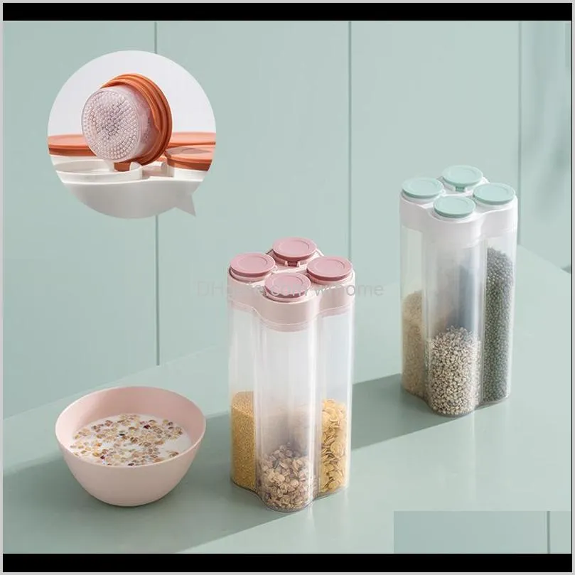 kitchen grain storage box transparent organizer moisture-proof lid case 4 adjustable parts bottles & jars