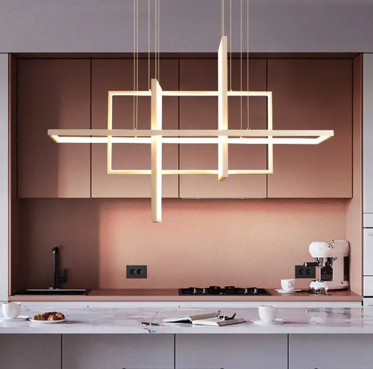 Minimalistisk lyxig design svart guld vit ledd dimbar rektangel ljuskrona för sovrum vardagsrum matsal loft hem nordisk deco