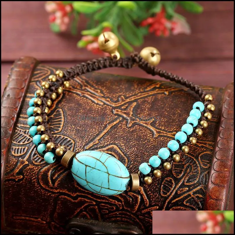 S2315 Bohemian Fashion Jewelry Strands Beaded Bracelet Stone Wax Rope Vintage Handmade Beads Bracelets