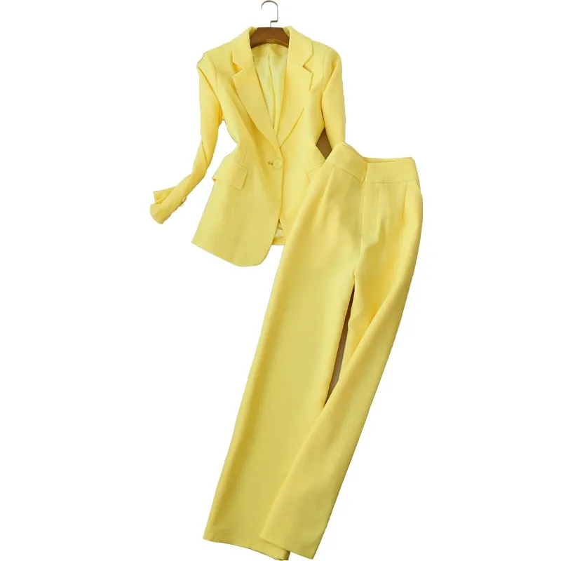 Dameskantoor pak broek hoge kwaliteit professionele dames plus size jas vrouwelijke blazer hoge taille wide been 210527
