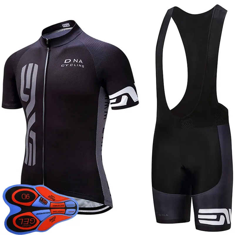 DNA Cykel Team Bike Cykling Kortärmad Jersey Bib Shorts Set 2021 Sommar Snabbtorkare MTB Cykel Uniform Road Racing Kits Utomhus Sportkläder S21043020