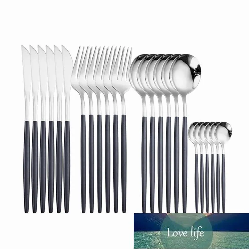 16pcs Black Silver Stainless Steel Cutlery Set Dinnerware Fork Knife Spoon Set Cutlery Tableware Kitchen Complete Dinner Factory price expert design Quality
