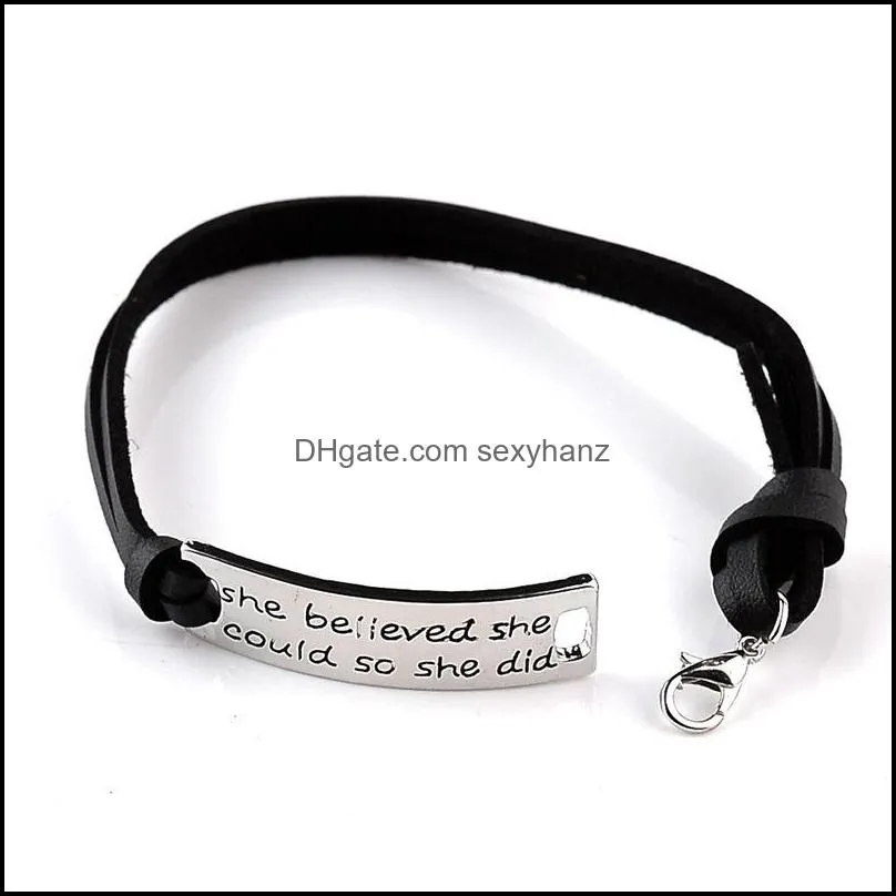 She Believed She Could So She Did bracelets Inspirational word charms braided Leather bangle For women&men Jewelry amazing grace Gifts