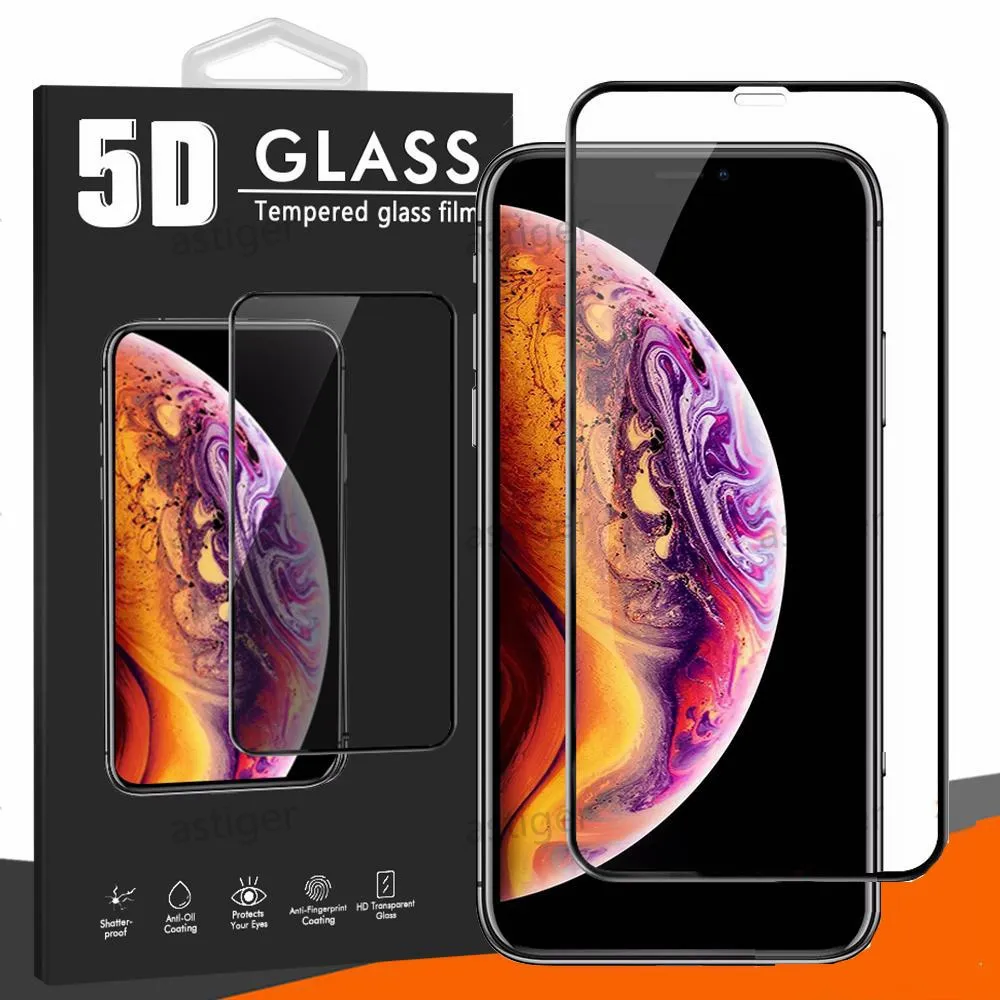 واقي الشاشة لجهاز iPhone 15 14 13 12 Pro Max 11 X XR 7 8 5D Glass Glass Cover Full Cover Cover With With