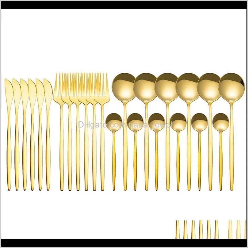 24pcs gold tableware set stainless steel dinnerware set knife fork spoon flatware safe cutlery set gift