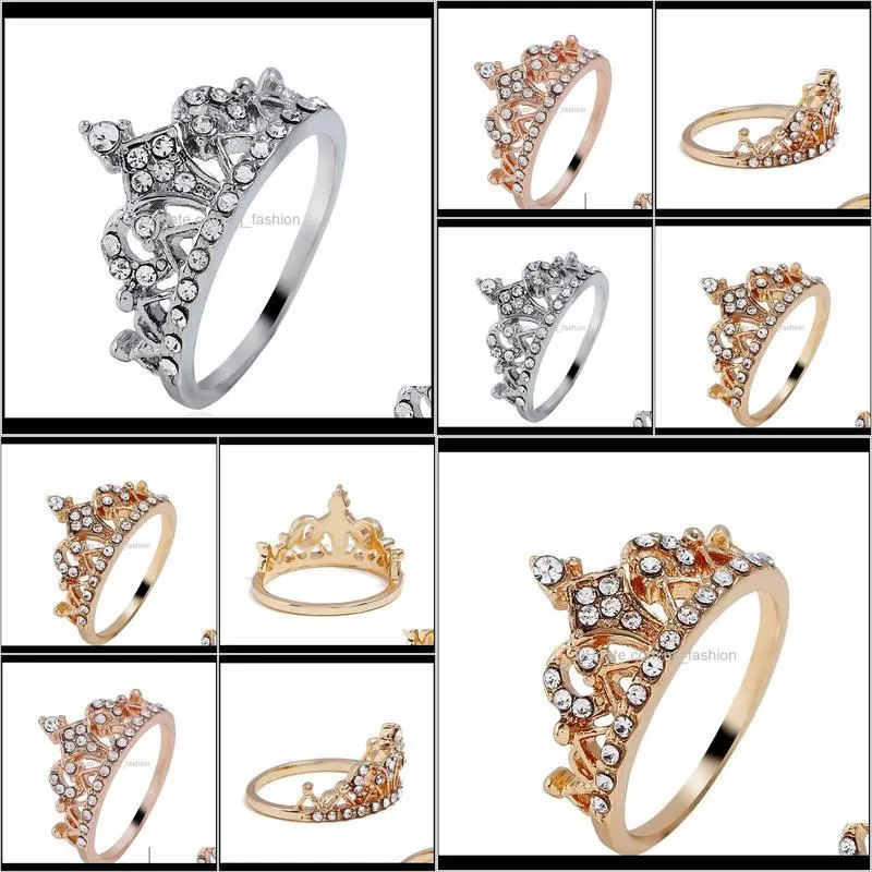 fashion womens gold rose gold silver plated alloy crown ring crystal rhinestone gift ring for sale 0787