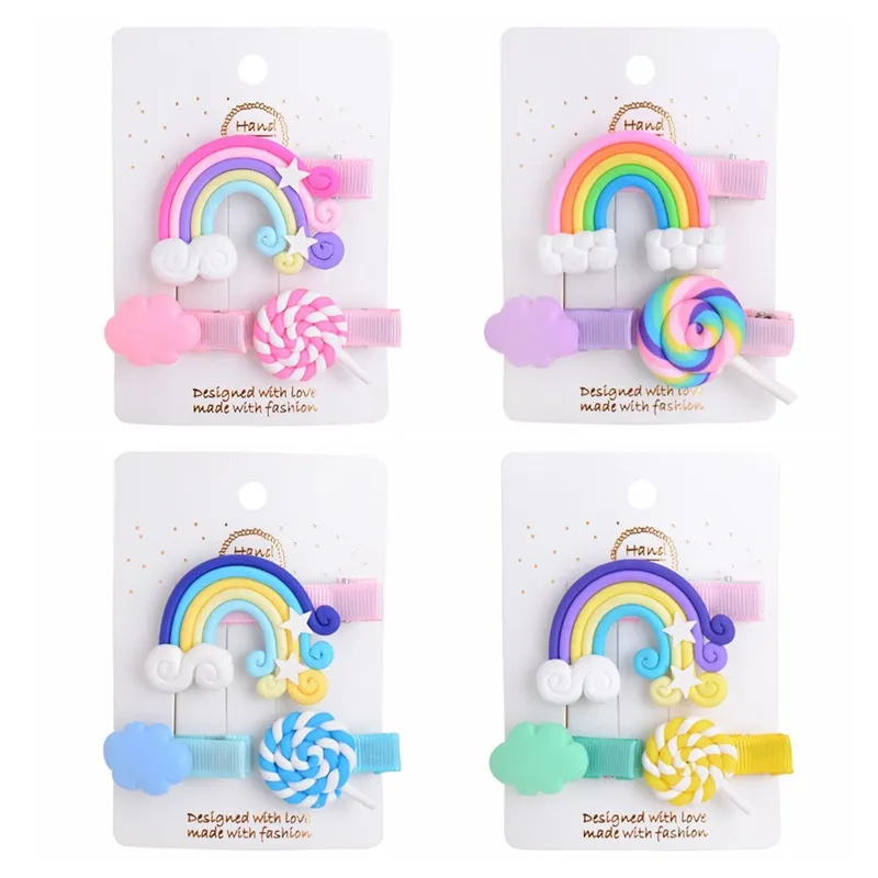 Baby girls barrettes lollipop moln form regnbåge klipp hårnålar spädbarn färgglada frisyr barn inslagna säkerhet bb klipp barn hår 333c3