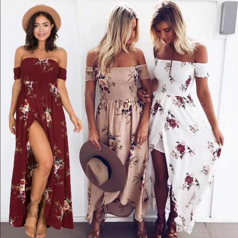 hot sale Women Floral Print Strapless Boho Dress Evening Gown Party Long Maxi Dress Summer Sundress Casual Dresses plus size XS-5XL