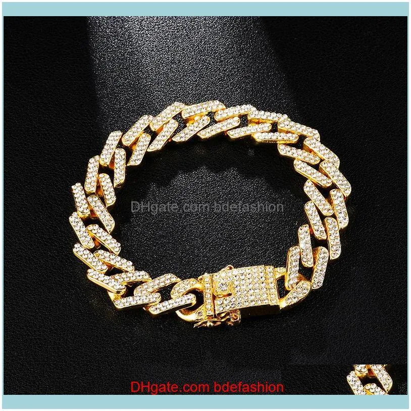 14mm 7/8inches HipHop Gold Silver Simulated Diamond Bracelet Iced Out  Curb Cuban Bracelets