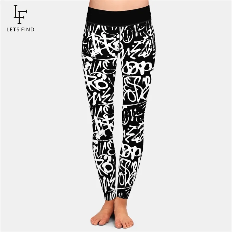 LETSFIND Brand Fashion Winter Women Plus Size Pants 3D Doodle Letter Element Digital Printing High Waist Soft Workout Leggings 211215