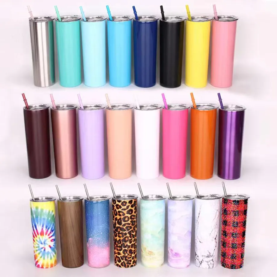 Sublimering 20oz 30oz Skinny Mug Smycken 600ml 900ml Slim Tumbler Rhinestone Cup Rakt vatten Vinglas DIY Din design Gratis PP sugrör