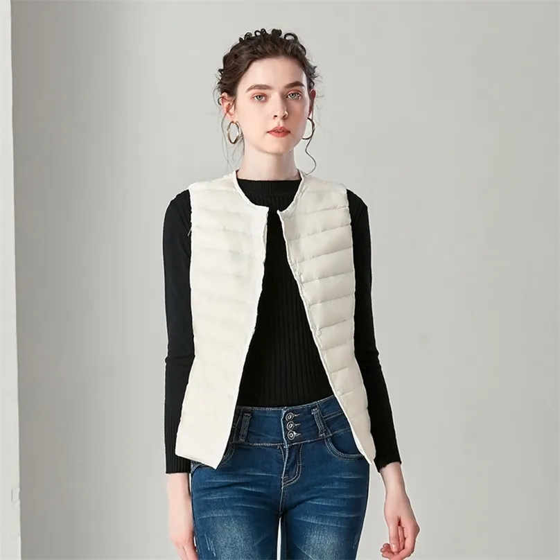 Vest White Duck Down Jas Mujer Dames Mode Herfst Winter Solid Mouwloze Ondergoed Jas Vrouw Plus Size Parkas 210525