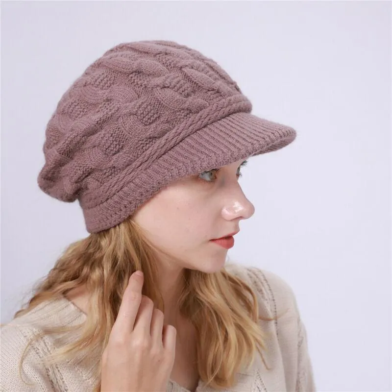 Men's & Women's Winter Baggy Crochet Visor Beanie Cap - Black Knit Skull Ski Hat For Cold Weather Warmth - View #6