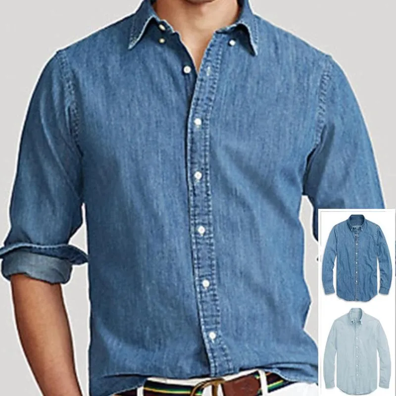 Camisas informales para Hombre, ropa de calle de otoño, pantalones vaqueros de mezclilla de algodón 100 de calidad de caballo pequeño para Hombre, Camisa Masculina de manga larga para Hombre Social, Chemises Homm