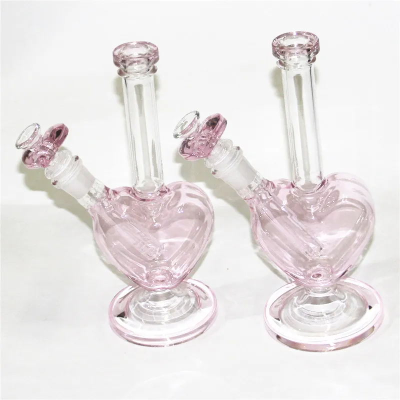 Heart Shape Glass Bong Water Pipes Oil Rigs Hookah Dab Rig Glass Bongs with love bowls reclaim ash catcher