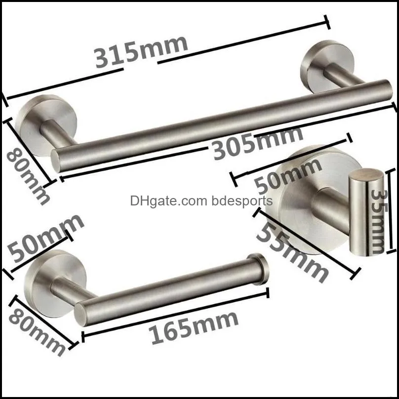 Bath Accessory Set 304 Stainless Steel Bathroom Hardware Towel Bar Clothes Hook Toilet Paper Holder Brushed Wall Mount