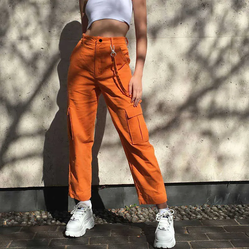 European streetwear cargo pants solid color Harajuku Vintage hip-hop casual women punk plus size high waist loose wide leg 210608