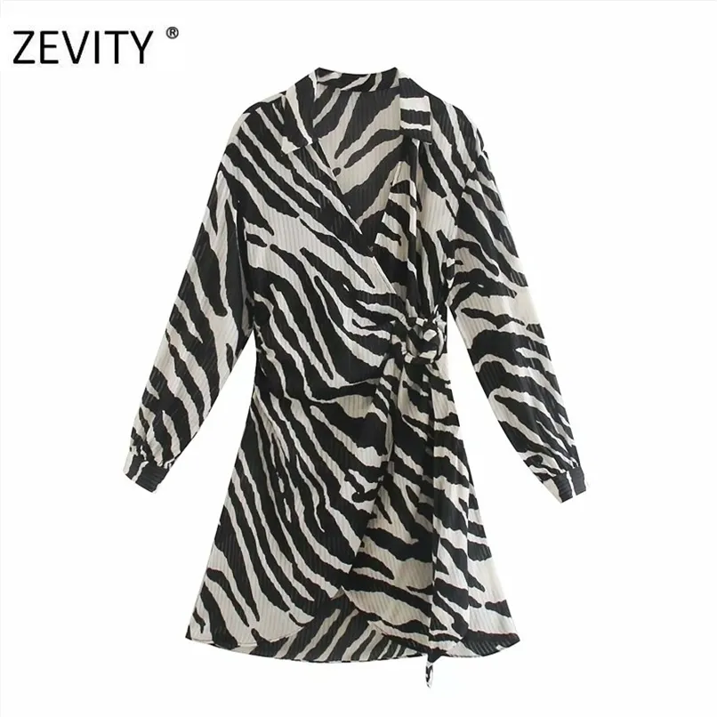 Zevity Women Vintage Animal Textureプリントサッシのミニドレス女性バットウィングスリーブ着物ヴィステドシックカジュアルスリムドレスDS4266 211110