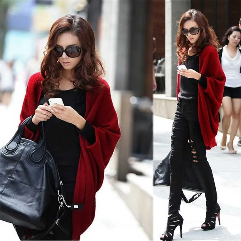 Oversized Cape Poncho Women Sweaters Wholesale Summer Autumn Cardigan Feminino Long Sleeve Knit Tops Coat 211018