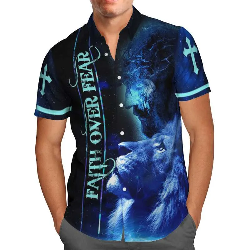 Chemises décontractées pour hommes Dieu Christian Jésus 3D Beach Hawaiian 2021 Chemise d'été à manches courtes Streetwear surdimensionné Camisa Social Chemise Homme A0