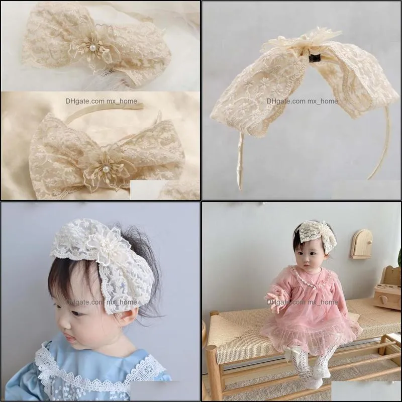 Hair Accessories Cute Mesh Bands Lace White Big Bows Hoop Korean Style Children Princess Headwrap Baby Girls Infant Fashion Headband