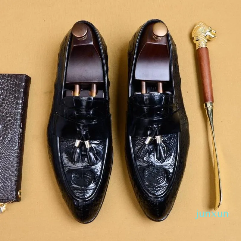 Wholesale Dress Shoes Mens Genuine Leather Tassel Oxfords Pointed Toe