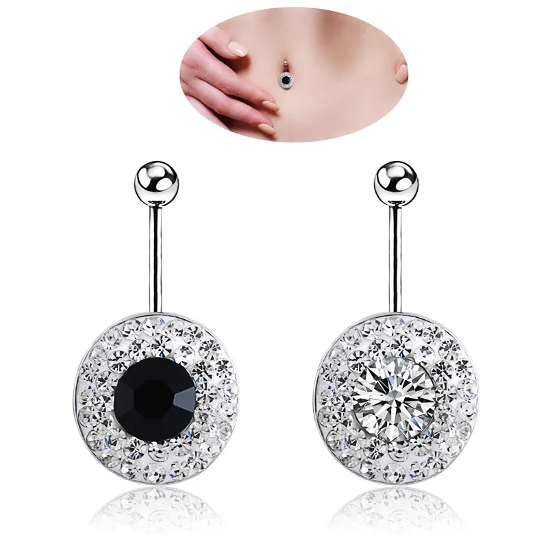 Svart sten zircon navel piercing rostfritt stål hjärta belly knapp ringar sexiga kropp smycken för män