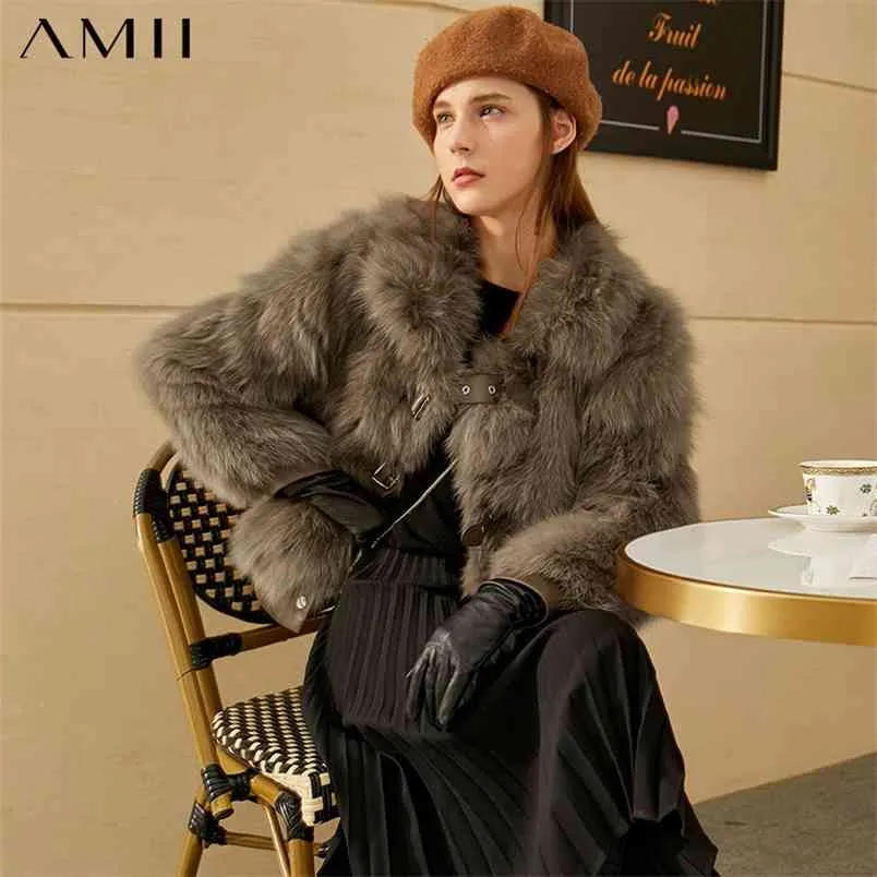 Minimalism Winter LuxuryFur Coat Women's Jacket Fashion Thick 100%wool&Fox Causal Lapel Female 12070613 210527