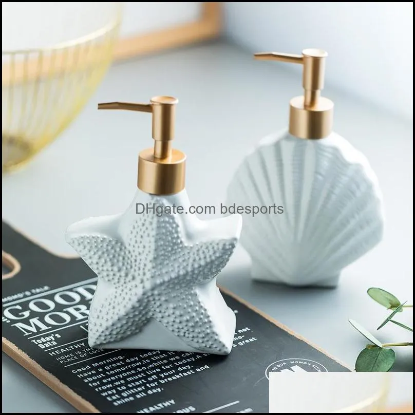 Ceramic Shower Gel Bottle Starfish Shell Shape Liquid Soap Bathroom Accessories Lotion Fluid Hand Sanitizer Bottles Bath Accessory Set